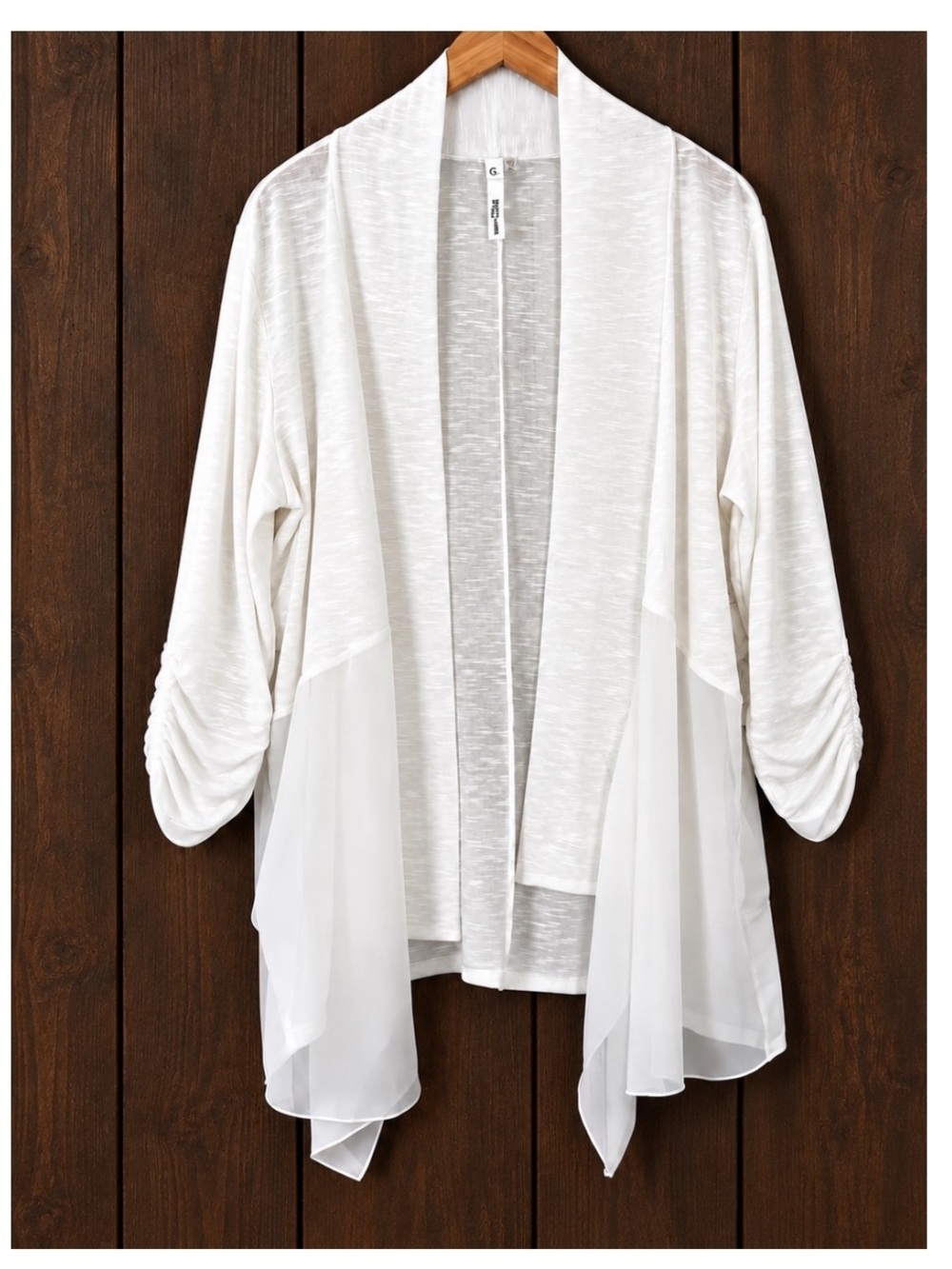 NWT NY COLLECTION 3/4 Ruched Arms Lightweight Cardigan in White LG
